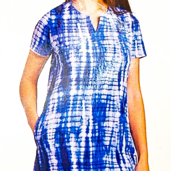 Ellen Tracy Women's Short Sleeve Side Pockets Pima Cotton Knit Dress blue - Picture 5 of 5